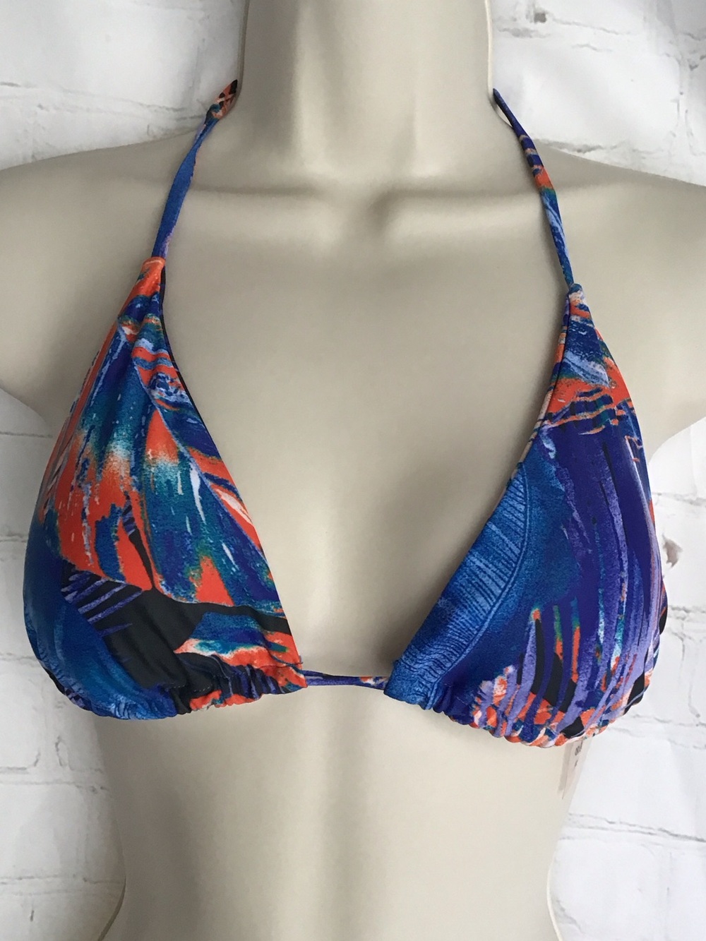 Abstract Print Blue & Orange Triangle Bikini Top